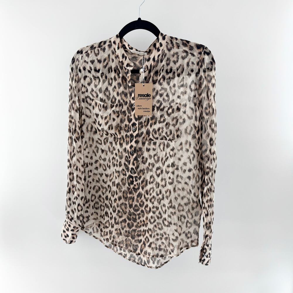 Equipment Silk Semi-Sheer Animal Print Button-Up Blouse Top Brown Women's Small
